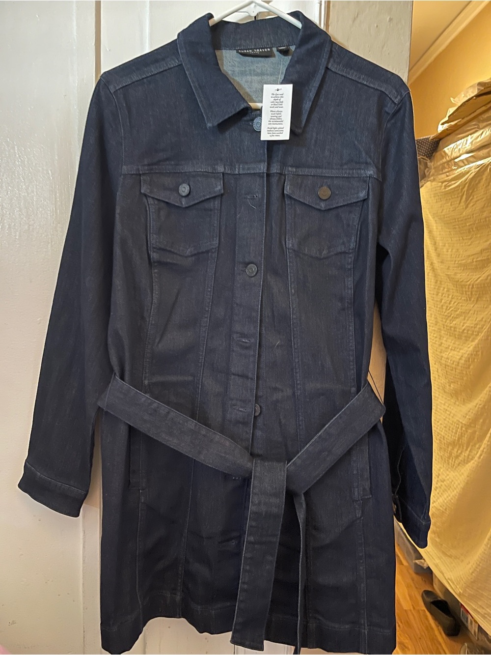 Susan Graver Dark Blue Denim Trench Coat with Belt